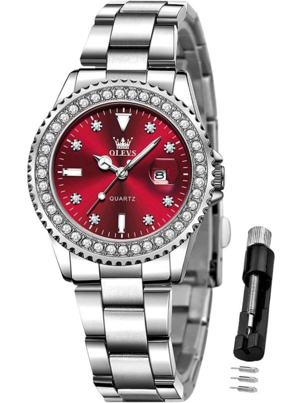 Stunning Diamond Dress Watch for Women - Stainless Steel, Waterproof, Luminous